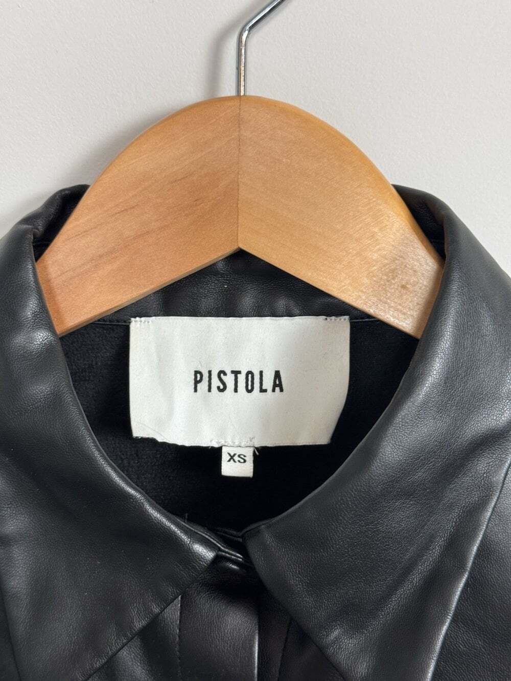 Pistola Women’s Black Faux Leather Puff Sleeve Collared Button Up Shirt XS - Picture 3 of 8